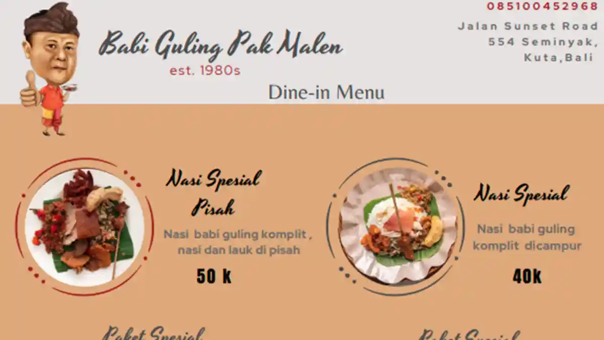 Harga Menu Warung Babi Guling Pak Malen