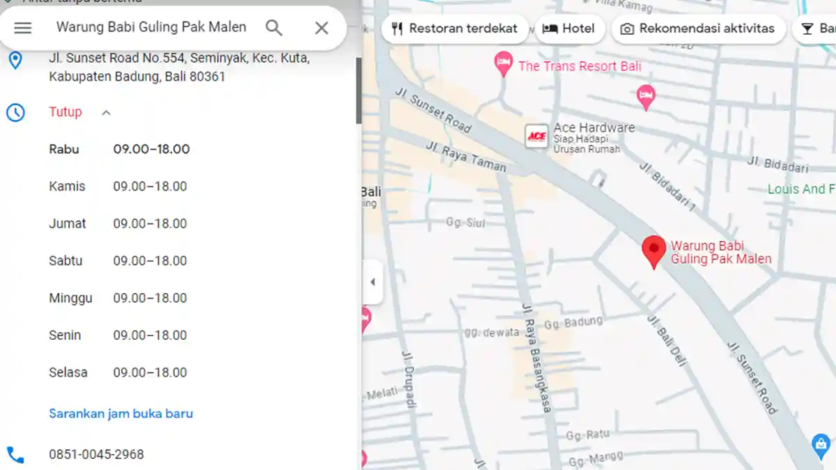 Jam Buka dan Tutup Warung Babi Guling Pak Malen