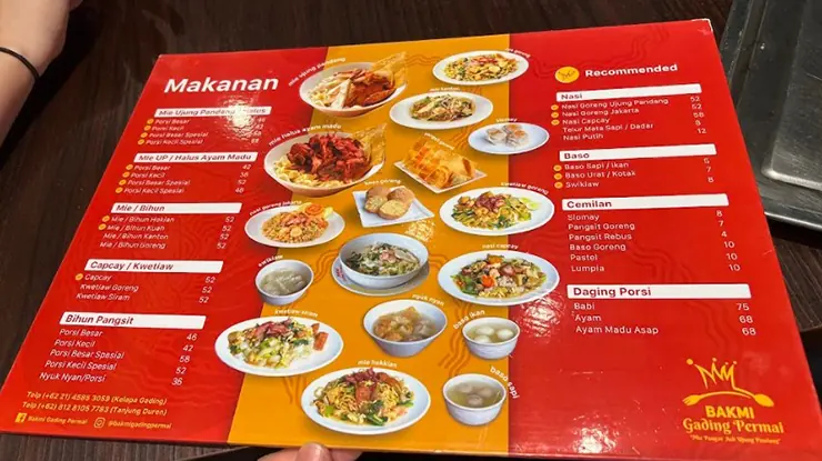 Harga Menu Bakmi Gading Permai Jakarta